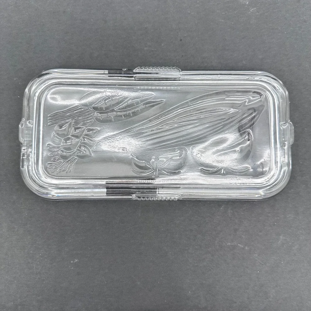 Federal Glass Refrigerator Dish Lid Vintage 8.5x4.25 Clear Embossed Vegetable